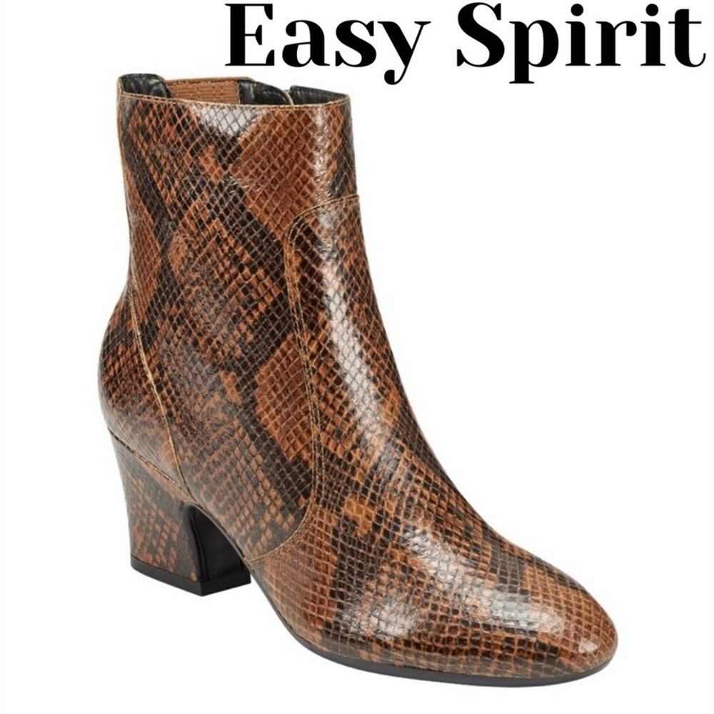 Easy Spirit Snake Print Camile Heeled Booties.